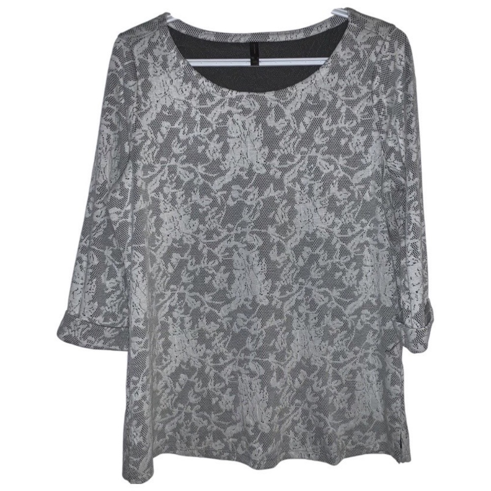 NWOT Dressy Grey and White Brocade Top (L)